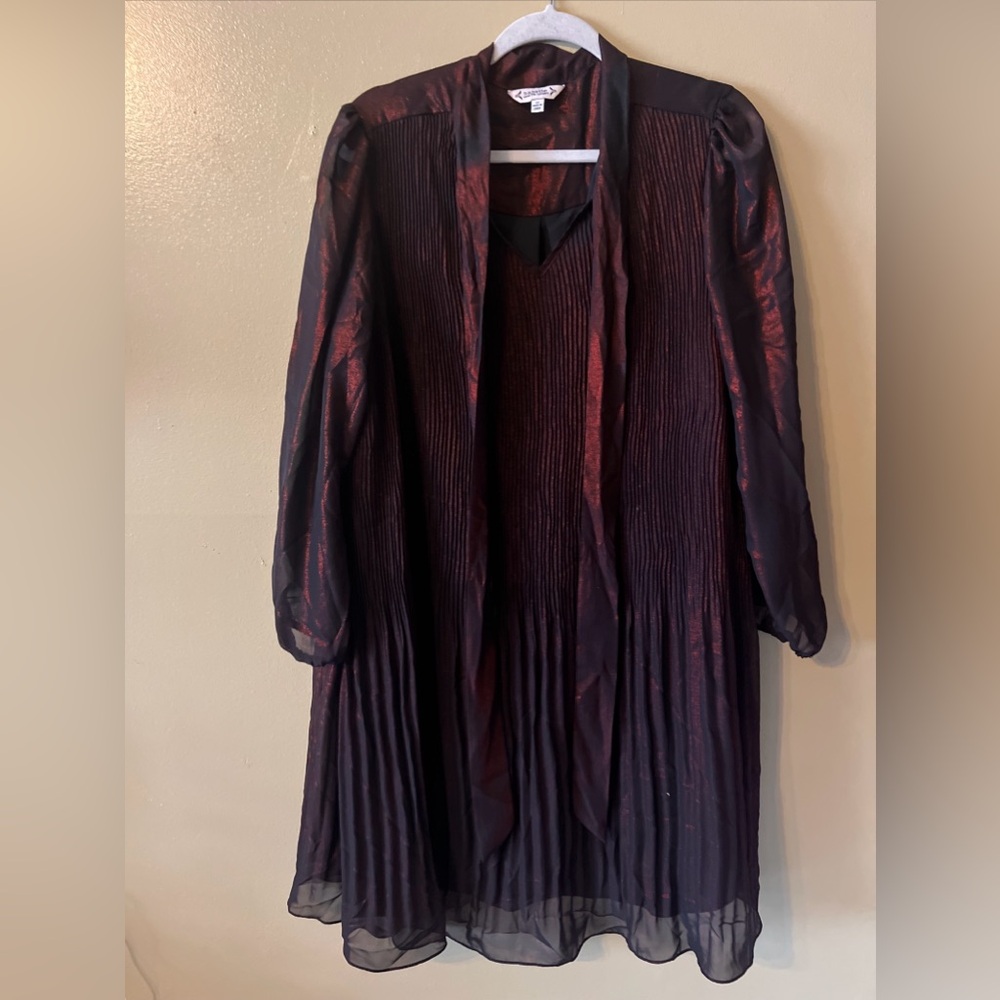 Nanette Lepore two-tone long sleeve, pleated with neck tie  Size 12 K